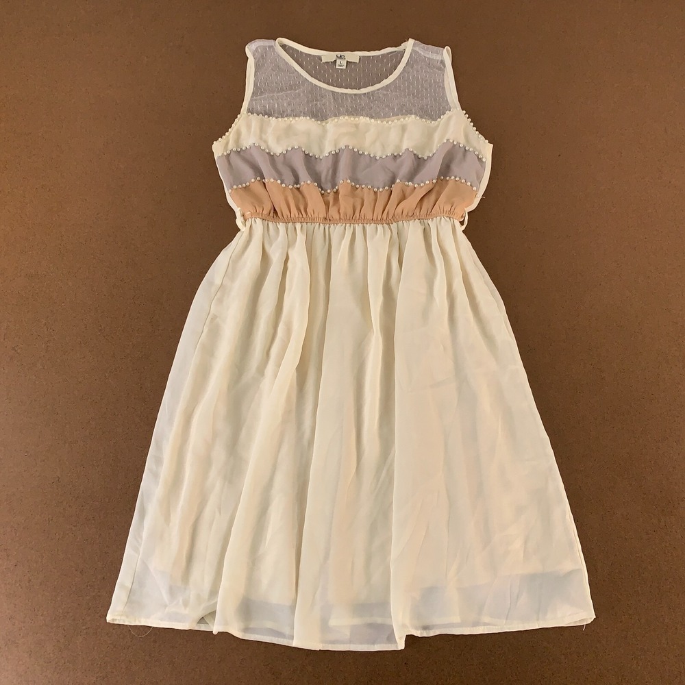 Ya Los Angeles Womens Large Ivory Sleeveless Round Neck Pullover Blouson Dress